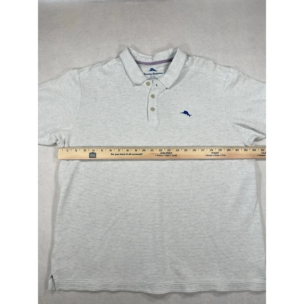 Tommy Bahama Men's Gray Striped Polo Marlin Logo Short Sleeve Shirt - Size XL - Picture 5 of 10